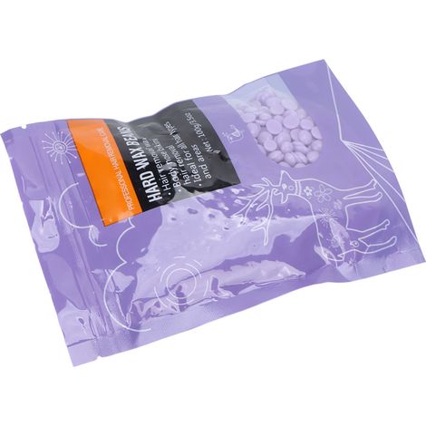 Perles de cire dure violette nacrée pour épilation visage, maillot, jambes, aisselles - 100g, teinte taro, lustre perlé (1/5)