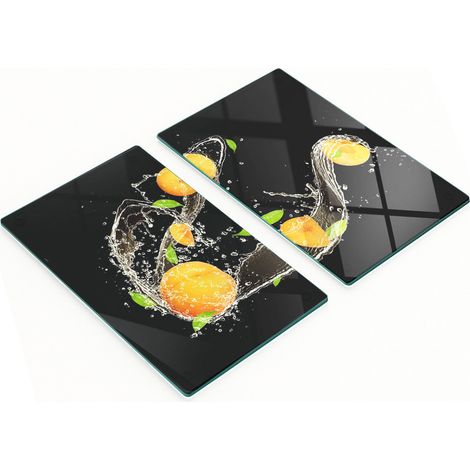 Tablas decorativas de cristal para cortar y servir, dise帽o de albaricoques y agua, 2x30x52 cm.