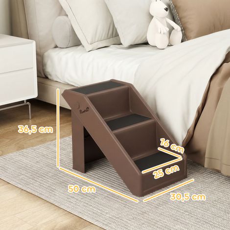 Escalier pour chien, 3 marches, 36,5 cm de hauteur, pliable, pour petits chiens, à utiliser sur un lit, un canapé, un fauteuil ou en voiture, marron