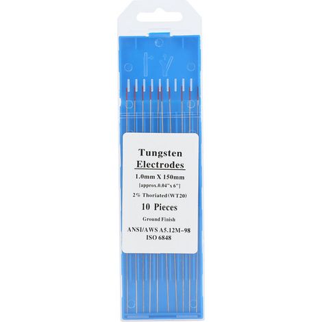 Tige en tungstène thorié, aiguille en tungstène à tête rouge WT20 (1.0mm x 150mm), 10 pièces (1/4)