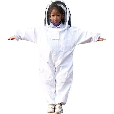 Abbigliamento per apicoltura, abbigliamento protettivo bianco per bambini - cotone a maniche lunghe, protezione per bambini taglia M altezza consigliata 1,2 metro 80-130cm (1/5)