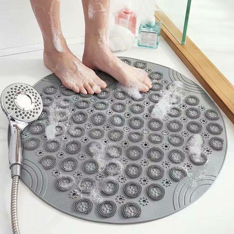 VURAHOME - PVC Round Massage Bad Map Anti -flip -Dddly Pad Tapis Washing Machine Bathtub Bath Valley avec trous et supils vides, 55x55 cm, gris (1/5)