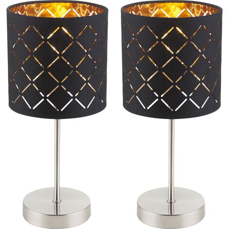 Set di 2 lampade da tavolo nero soggiorno camera da letto illuminazione lettura luci notturne oro (1/5)
