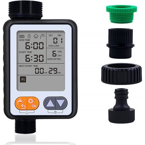 Minuteur d'arrosage pour tuyau d'arrosage, 10 minuteurs programmables avec retard de pluie automatique, étanchéité IP54, grand système d'irrigation goutte à goutte LCD de 8,4 cm, minuteurs pour (1/5)