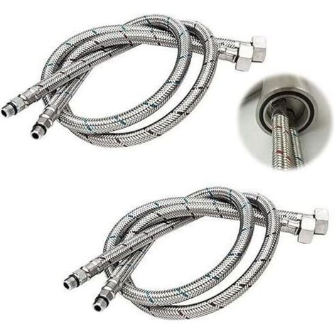 Tuyau de Raccordement G 3/8 DN6 de 80cm de longue pour Robinet D'eau, Filetage de Compression Tuyau d'eau flexible 2 Pièces (1 Paire)