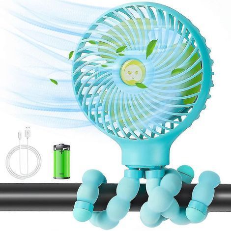 HONORNIC - Ventilateur USB, mini ventilateur silencieux, ventilateur pour poussette, avec trépied flexible, portable, 3 vitesses réglables, pour le camping, le bureau