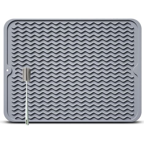 Grand Tapis Egouttoir Vaisselle - Évier Épais pour Un Séchage Rapide, 50 x 40 cm de avec Éponge Brosse, sans BPA, Égouttoir à Pliable Antidérapant Gris Clair'Gris Clair 50 x 40 cm'Gris Clair'50 x 40 c