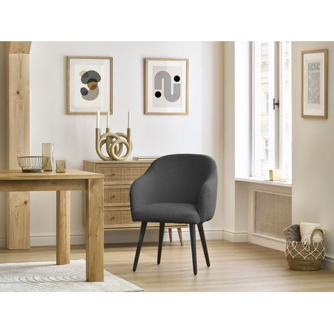 BOBOCHIC - Lot de chaises SOPHIE tissu bouclette et pieds scandinaves noirs Gris foncé (1/5)