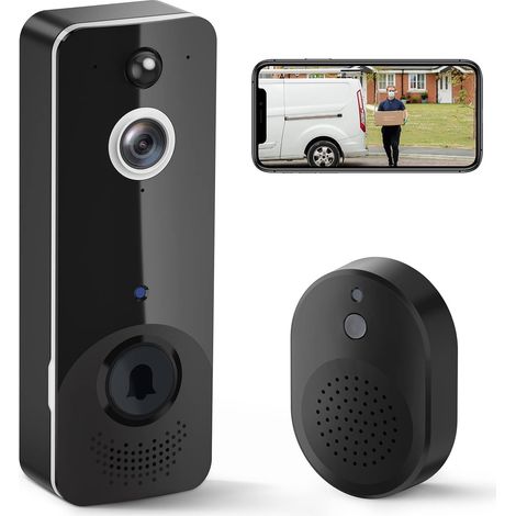 Sonnette vidéo sans fil avec carillon, détecteur de mouvement, audio bidirectionnel, caméra de porte HD pour surveillance extérieure. (1/5)