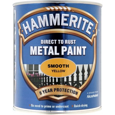 Hammerite Direct to Rust Smooth Finish Metal Paint Yellow 750ml HMMSFY750