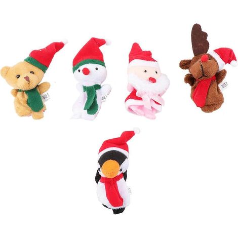 Lot de 5 marionnettes à doigts de Noël : Père Noël, renne et bonhomme de neige. Jouets éducatifs à manipuler.