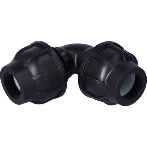 Codo de sujeción PP 90 grados 25x25 PN16, para tuberías de PE, color negro (1/3)