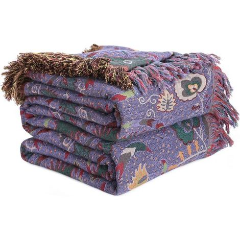 Plaid - Couverture de canapé - Jeté de canapé - Couvre-lit - Jeté de lit - Décoration intérieure - Broderie florale - Convient aux canapés et fauteuils - 150 x 200 cm - Coton - Violet (1/5)