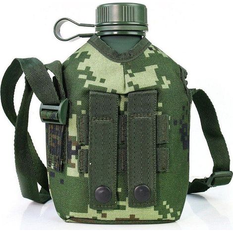 Gourde militaire de 1 litre, bouteille d'eau en aluminium, pichet à vin, gourde militaire, bouilloire de survie avec couvercle pour le camping et la randonnée en extérieur (1/5)
