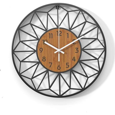 Orologio da parete silenzioso da 30 cm, realizzato in legno massello e metallo, senza ticchettio (batterie non incluse). (1/5)