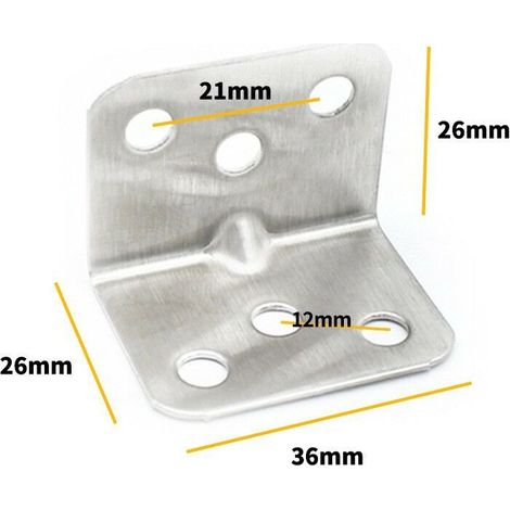 Lot de 30 équerres d'angle en acier inoxydable en forme de L pour fixation de meubles en bois Argenté 36 x 26 mm (1/5)