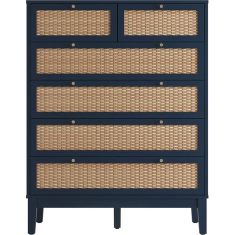 Bordeaux Chest of Drawer - Engineered Wood/Plastic - L39 x W85 x H108.8 cm - Berlin Blue/Oak