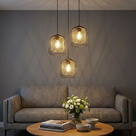 Suspension LED, lampe suspendue, lampe de salle à manger, grille, métal noir, H 150 cm (1/5)