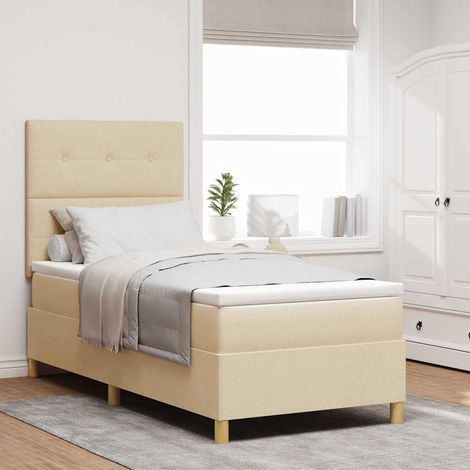 LED Boxspringbett mit Matratze Creme 80 x 200 cm Stoff