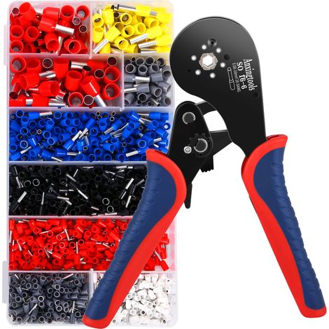 Kit d'outils de sertissage de virole, pince à sertir à fil hexagonal pour 0,08-16 mm² avec 1200 bornes d'extrémité de fil de cuivre rouge, outil de sertissage de fil à cliquet (1/5)