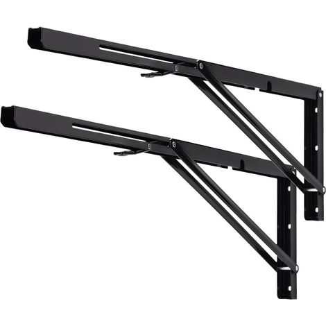 Équerres Étagères Pliable 600mm,Équerres Pliantes Support Console Pliable Charge Maximale 150KG Robuste Brace de Tablette Flottants Pour Garage Cuisine Chambre, Noir, avec Vis (1/5)