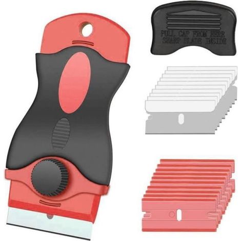 Grattoir À Verre - Poignée En Silicone Rétractable - Pour Nettoyage De Vitres Et Surfaces Lisses - 10 Lames Métalliques Incluses (1/5)