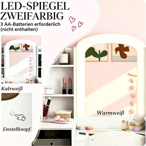 Ensemble de coiffure pour enfants avec tabouret et miroir LED, coiffeuse pour enfants de 3 à 8 ans (1/5)