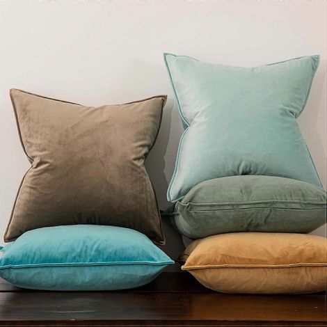 Housses de coussin décoratives en velours effet pierre, lot de 2, 45 x 45 cm, housse de coussin souple à fermeture éclair invisible pour canapé, lit ou fauteuil, couleur pierre.