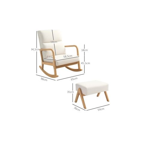 Chaise berçante avec repose-pied, fauteuil relax aspect lin, chaise berçante avec pieds en bois, fauteuil oscillant pour chambre, salon, capacité jusqu'à 150 kg, blanc crème (1/5)