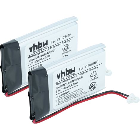 vhbw 2x Akku Ersatz für Sena YT102540P für Wireless Headset Kopfhörer (1100 mAh, 3,7 V, Li-Polymer)