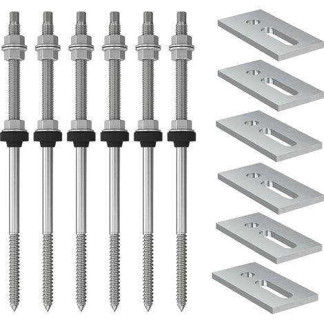 Kit de 6 vis double filetage M10 x 200 mm + plaques de fixation,pour fixation panneaux solaires photovoltaïques sur toits en plaques ondulées ou faux couples,inox (1/5)