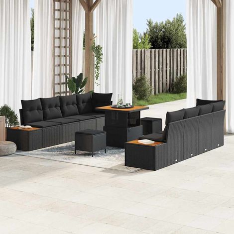 vidaXL Set Divano da Giardino con cuscino con cuscino 11 pcs Nero (1/5)