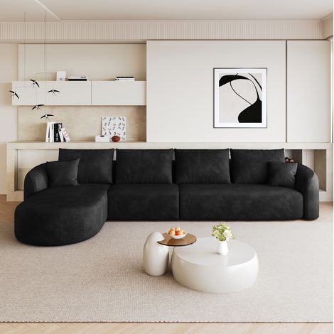 Divano angolare modulare 336 cm nero senza montaggio OKMYHOME