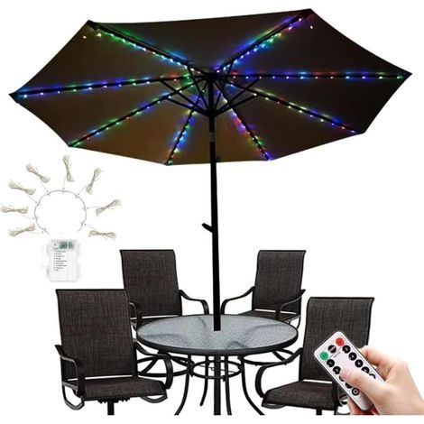 Etanche 104LED Lampes pour Parasol de patio à piles Avec Télécommande 8 Modes Lumières pour Extérieure Parasol Jardin (Multicolore) (1/5)