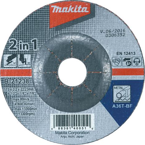 Makita – Disque à ébarber 2 en 1 115 mm, 1 pièce – Métal, réf. B-21238-1