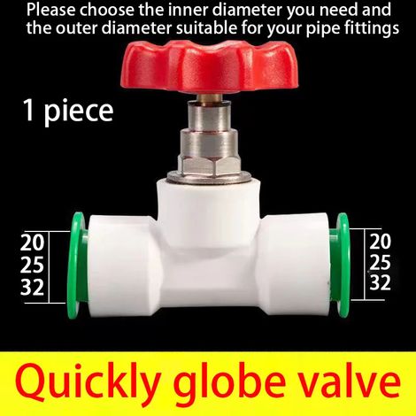 (1 vanne à globe - 32 mm) Raccords rapides à emboîter, sans colle thermofusible, connecteurs droits/coudes/tés/vannes pour tuyaux d'eau en PPR, PE et PVC (1/5)