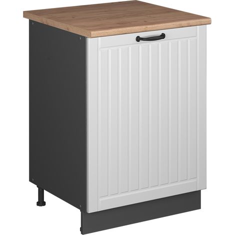 Mobiletto base cucina Fame-Line, Bianco rustico/Antracite, 60 cm 1 anta con piano di lavoro, Vicco (1/5)
