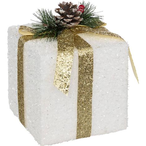 Polyfoam Geschenk weiß und gold 15cm - Feeric lights & christmas