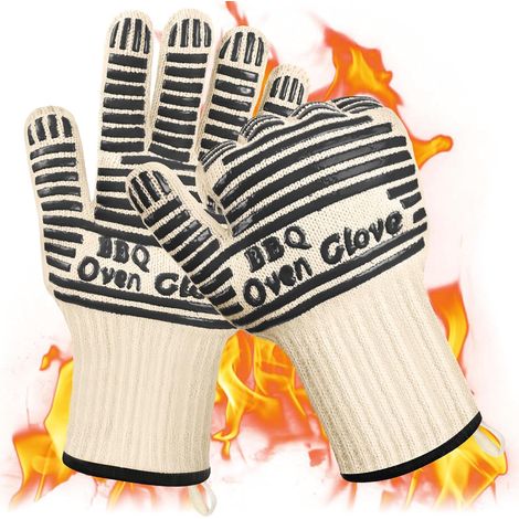 Gants de Cuisine, Gant de Barbecue, Gants Anti Chaleur, Antidérapants en Silicone,Résistants à la Chaleur jusqu'à 350 °C, pour Cuisson, Barbecue, Cheminée, Grill (Noir - 32 cm) (1/5)