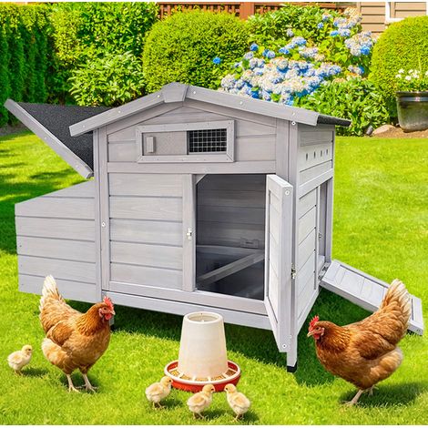 Gallinero de madera con nidal, 104 x 60 x 71,5 cm, gris claro OKMYHOME (1/5)