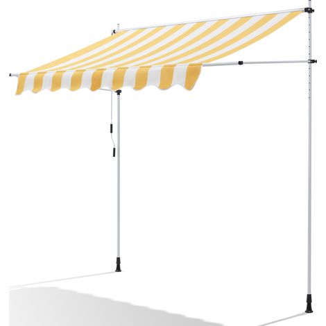 Canopée Store Banne Manuel 200 x 150 cm - Auvent de Terrasse sans Perçage - Protection Solaire Réglable avec Manivelle - Jaune et blanc
