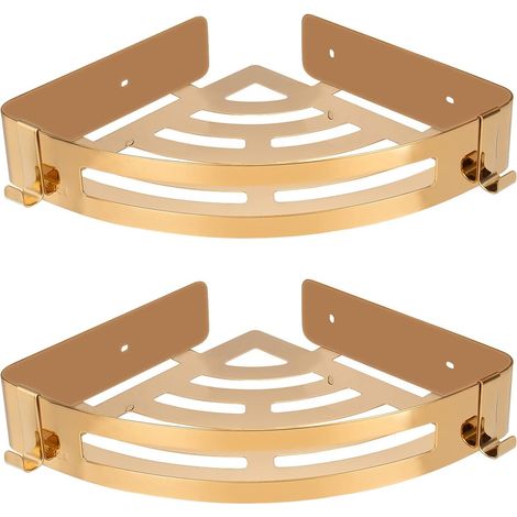Schwebende Eckregale für das Badezimmer – Wandregal aus gebürstetem Aluminium in Gold – Halter für Shampoo, Kosmetika und Duschgel – rostbeständig – robust und kompakt – 2er-Set – gebürstetes Gold (1/5)