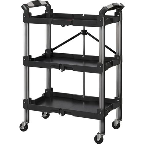 Carrello da lavoro a tre ripiani, carrello portautensili pieghevole con maniglie, carrello di montaggio, adatto per magazzini, garage, ecc., portata massima 68 kg, nero, consegna in loco. (1/5)