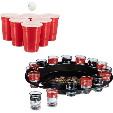 2 Piece Drinking Game Set for Adults, Drink Roulette, Red Beer Pong Cups, Party Games, 18 and Up