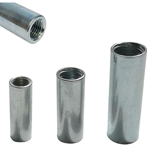Lot de 12 manchons filetés en acier galvanisé – Insert fileté stable, idéal comme douille filetée, douille d'écartement, entretoise (M8) (1/2)
