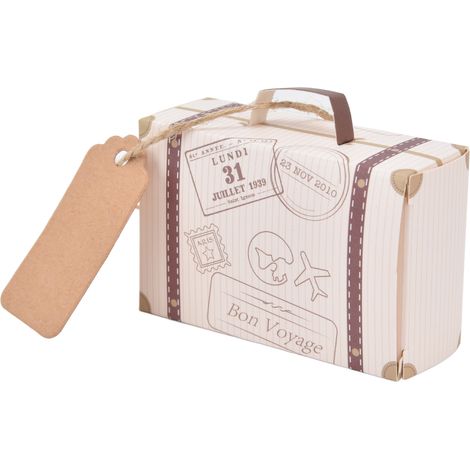 50 Sets Boîtes Bonbons Forme Valise Vintage - Sachets Cadeau Kraft pour Mariage Anniversaire Fête Voyage