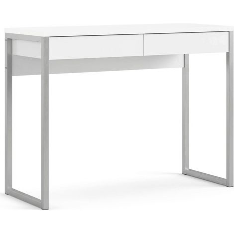 Scrivania Moderna Con 2 Cassetti Design Ribe Minimal Con Gambe In Acciaio Desk Salvaspazio Per Home Office Studio e Cameretta 101.6 × 40 × 76.5 cm Bianco Lucido