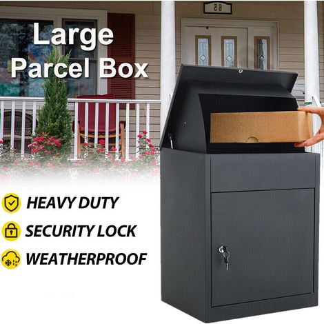 Cassetta postale/pacchi in acciaio zincato con sportello di sicurezza, serratura a cilindro, per uso domestico, pacchi postali, scuola, 44,5x35x58 cm, nero