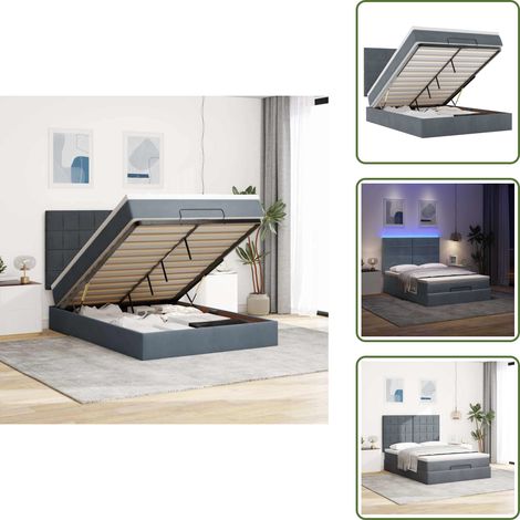 The Living Store Ottoman-Bett mit Matratzen & LEDs Dunkelgrau 140x200 cm Samt - Matratze (1/5)