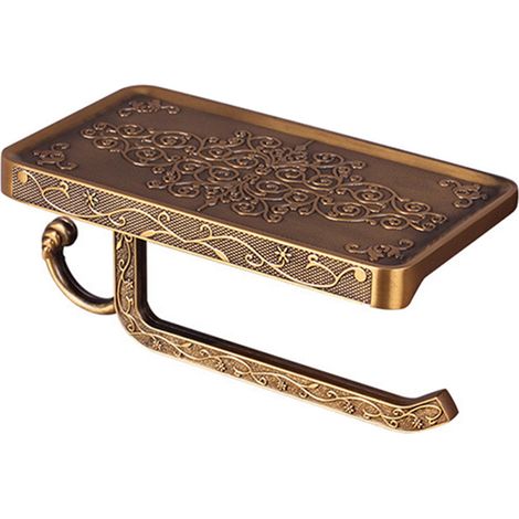 Lot porte-rouleau papier noir avec étagère téléphone aluminium vintage support essuie-tout salle de bain or (1/5)